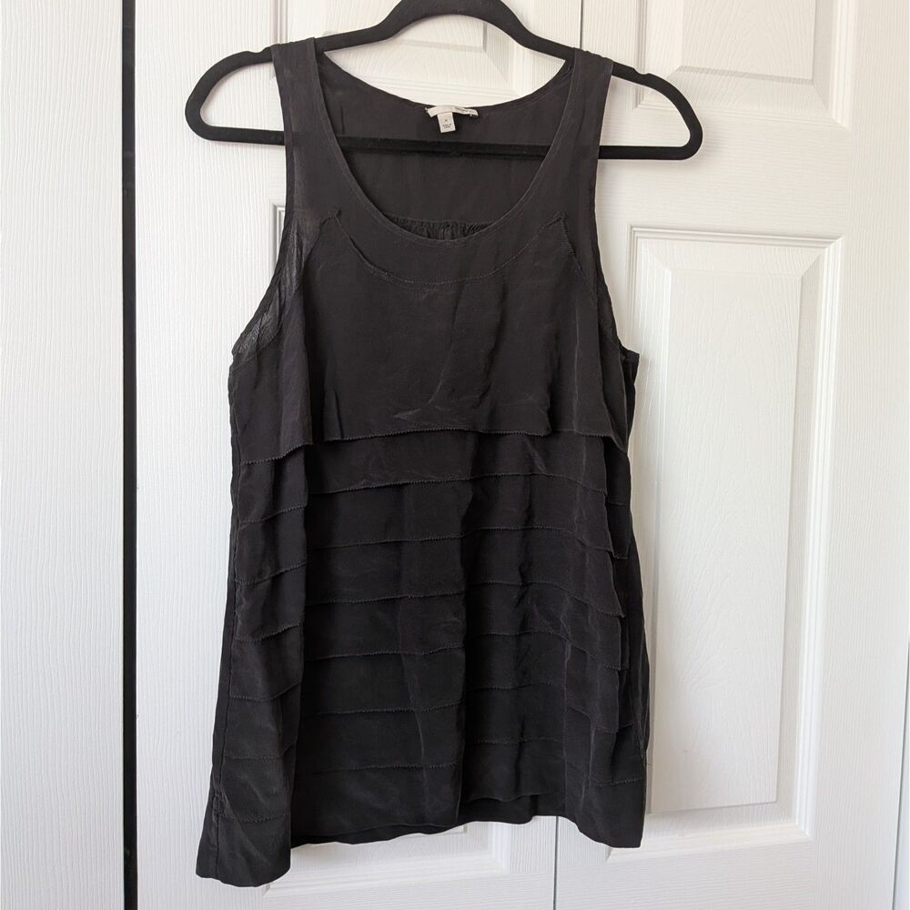 Halogen 100% Silk Black Sleeveless Ruffle Tiered Top Medium Sexy Iconic